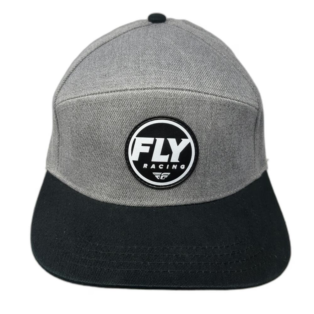 FLY Racing Snapback Hat Gray One Size 5 Panel Structured Flat Brim Logo Patch